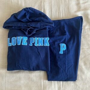PINK Victoria's Secret Navy Blue Leggings and Pull Over Hoodie Set